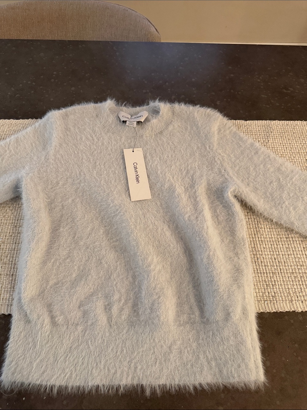 Calvin Klein Women's Pale Gray Fuzzy Crewneck Sweater
